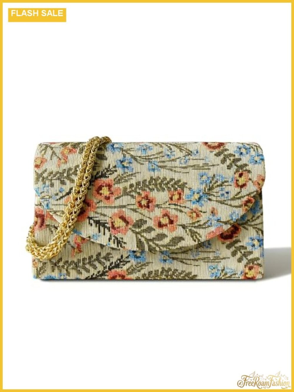 Floral Jacquard Evening Clutch Purse with Detachable Chain | Bridal Party
